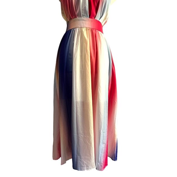 Silky Tie Die Color Splash Open Back Strappy Maxi Dress Sz Medium Womens Flowy L - Picture 7 of 14
